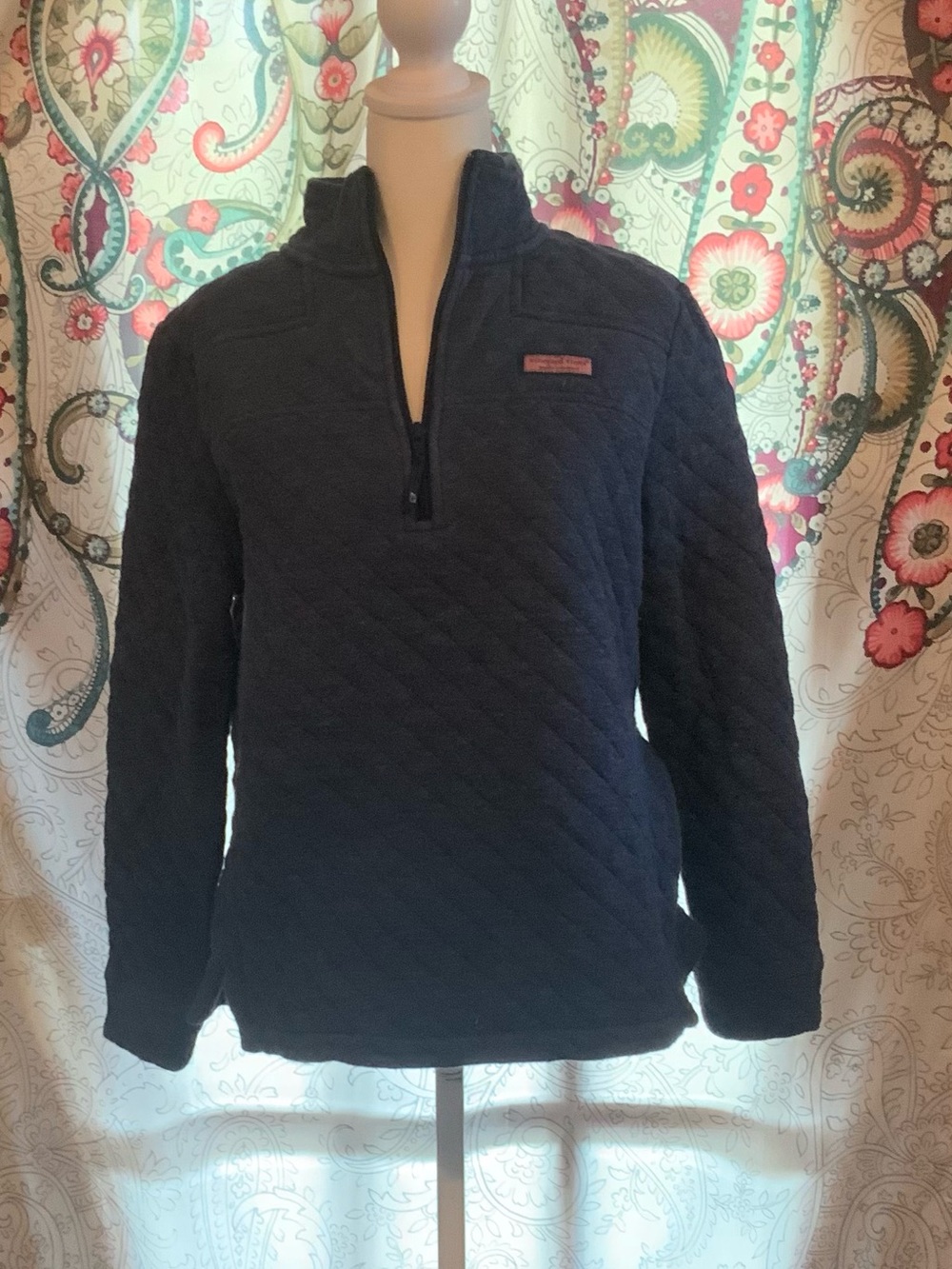 Vineyard Vines Woman’s Diamond Quilted Blue 1/4 Zip Up Pullover Sweatshirt Sz S